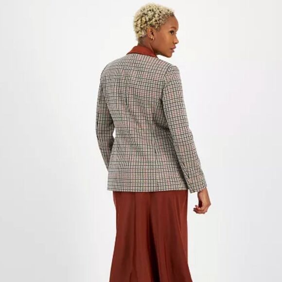 Bar III Plaid Blazer With Faux Suede Collar - Picture 2 of 2